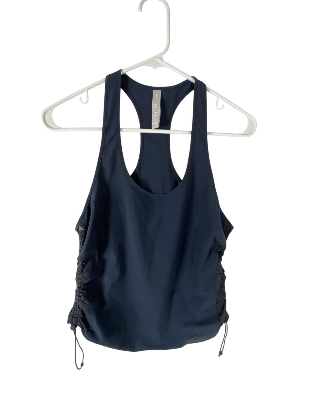 Athleta Tank Top Womens Small Blue Racerback Mesh Ruched Sides Athletic Running